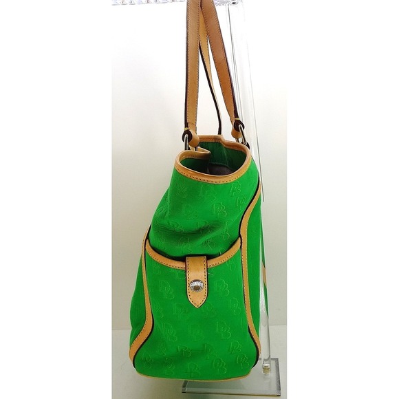 Dooney & Bourke Emerald Green Canvas Leather Trim Tote Bag w luggage tag - Picture 3 of 10